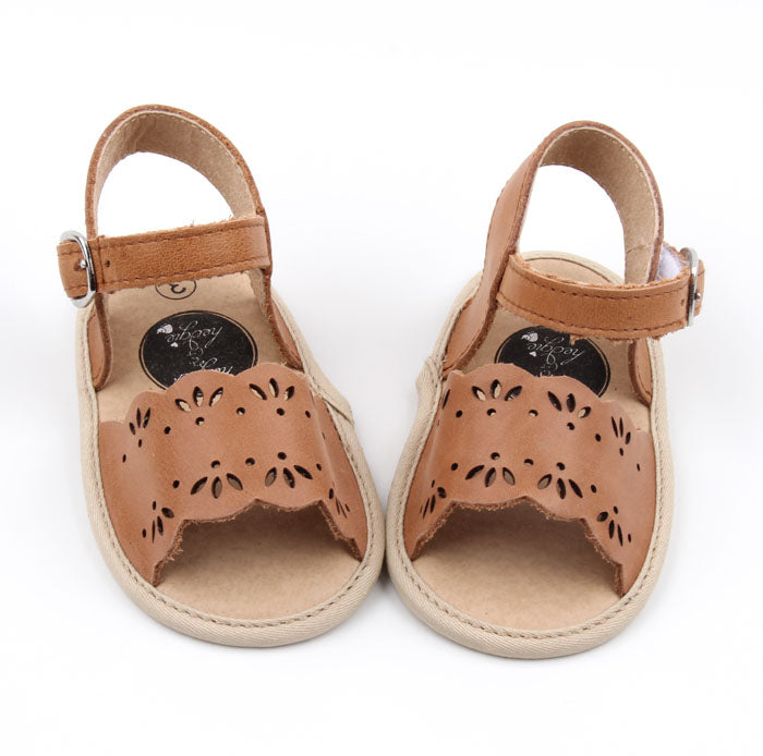 Clara Bea Sandals Pecan Tan handcrafted leather baby sandals for first walkers