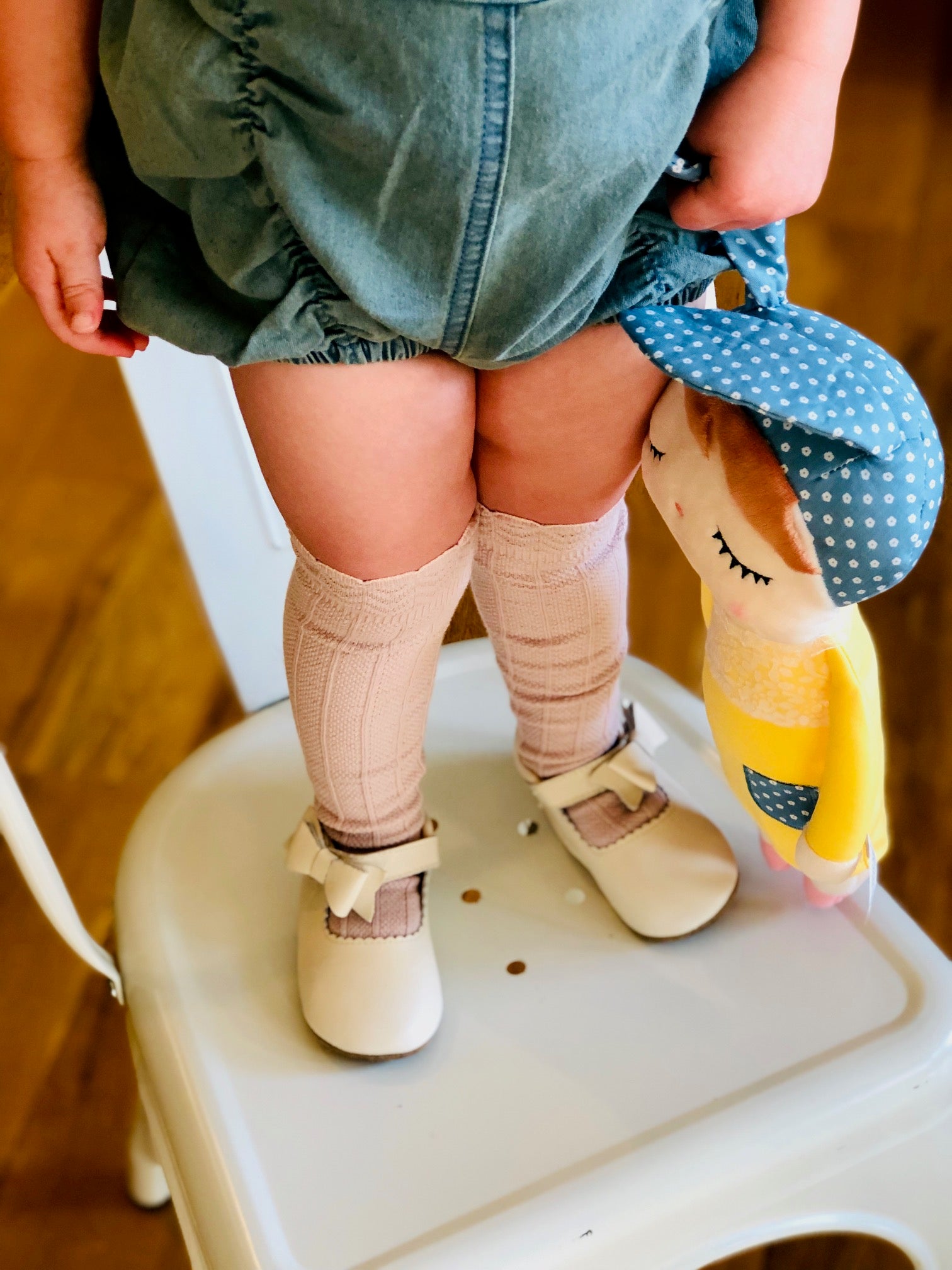 Childrens Cable Knit Scalloped Knee High Socks - Dusty Rose