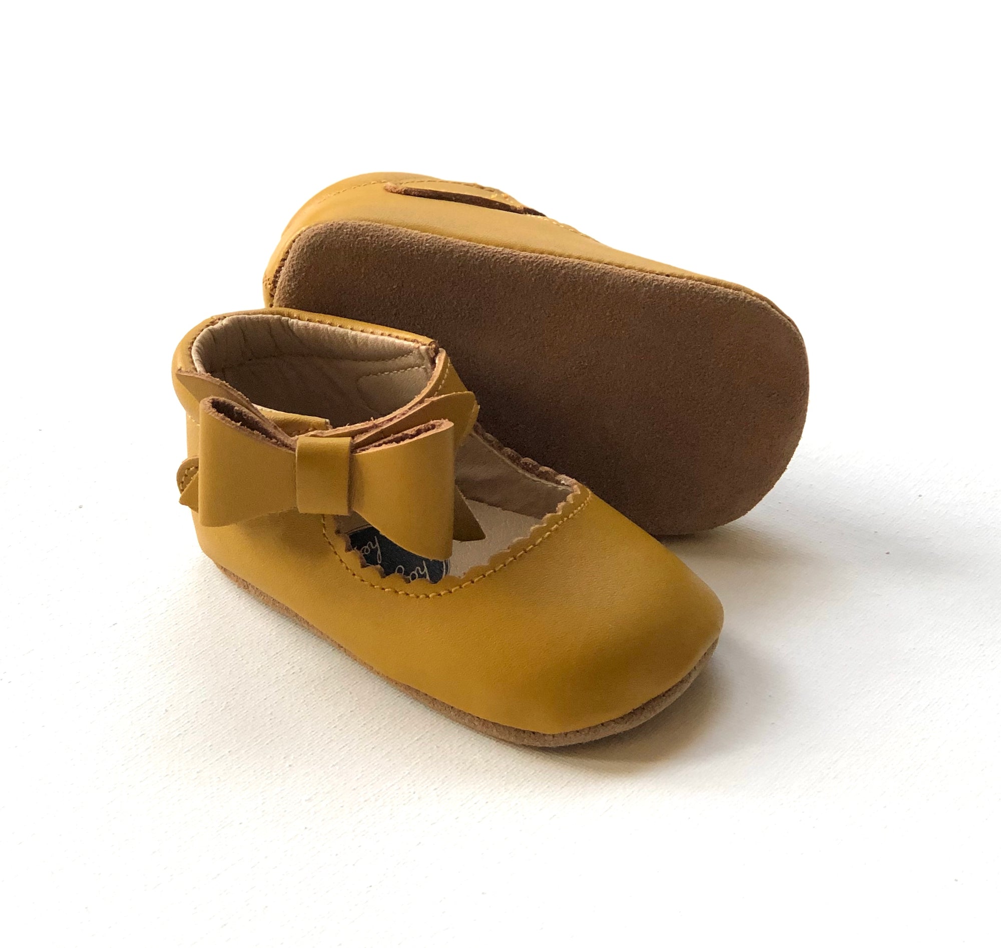 Side view of Sweet Mary Janes Marigold soft sole baby shoes for girls