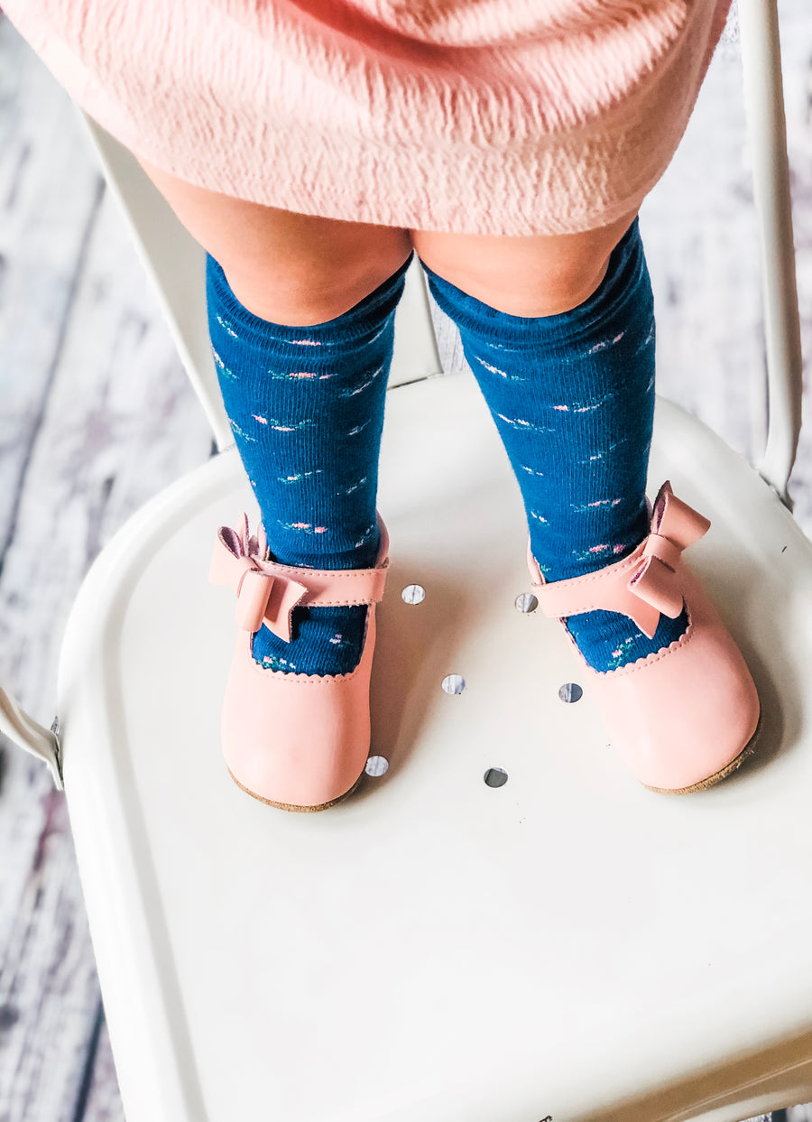 Childrens Knit Scalloped Knee High Socks - Sweet Pea Indigo Blue